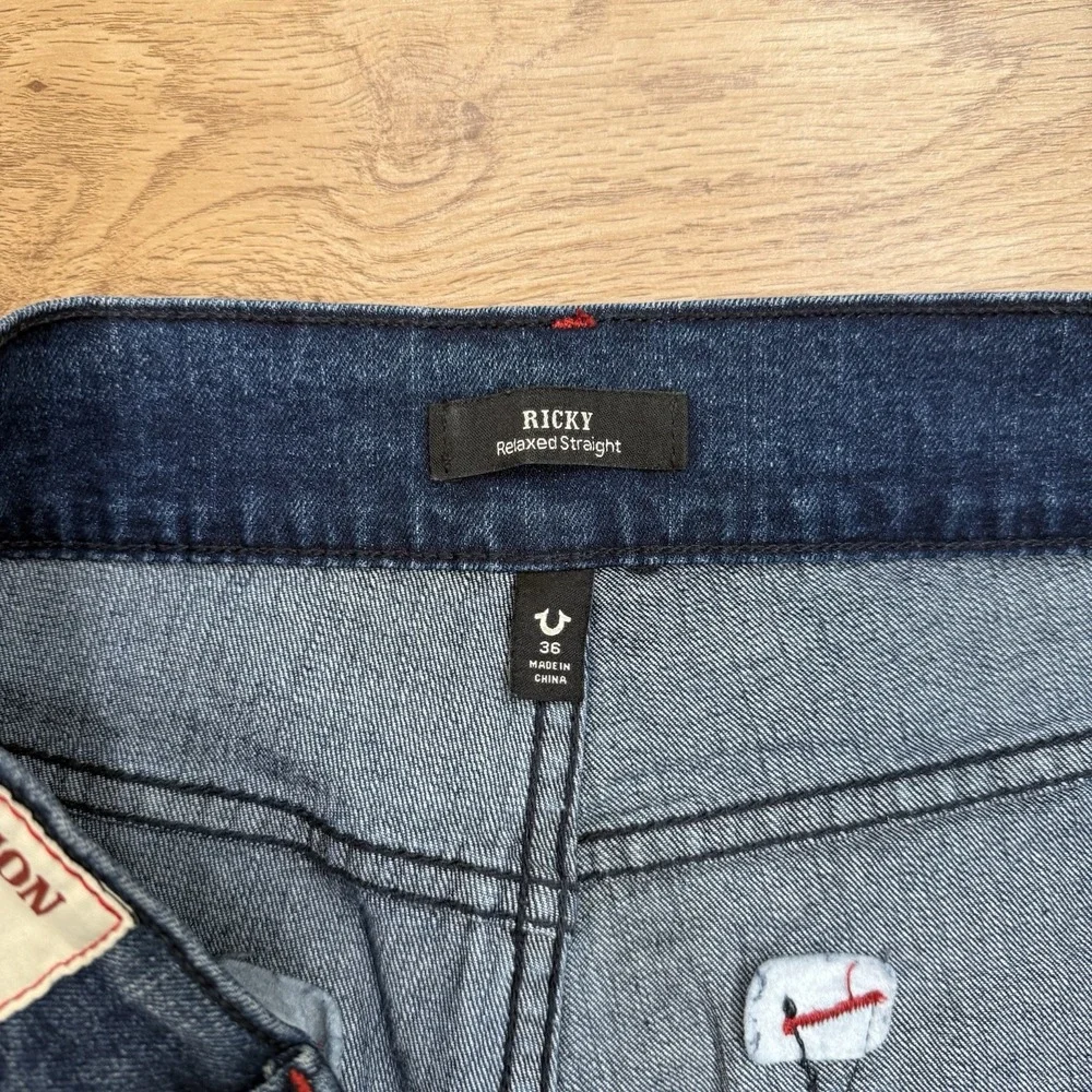 True Religion Ricky Relaxed Straight Darker Men's Denim Jeans Size 36X34
